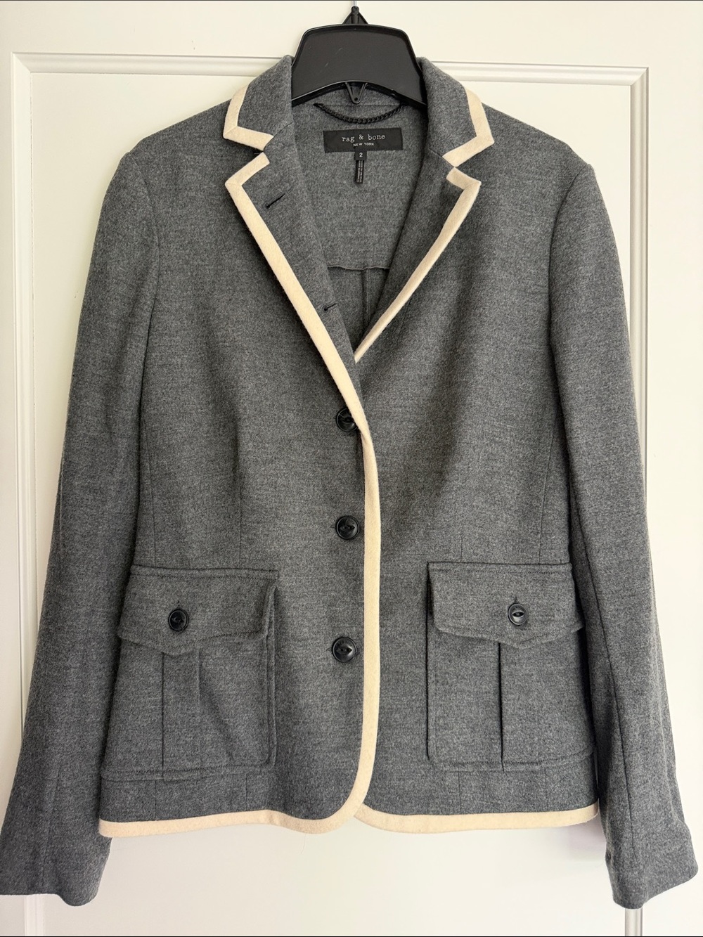 rag & bone Grey Blazer with Cream Trim